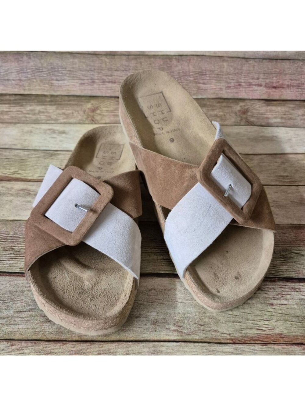 Shu Shop Bettina Slide Sandals Leather Womens Size 9 Neutral Brown Blush Nude